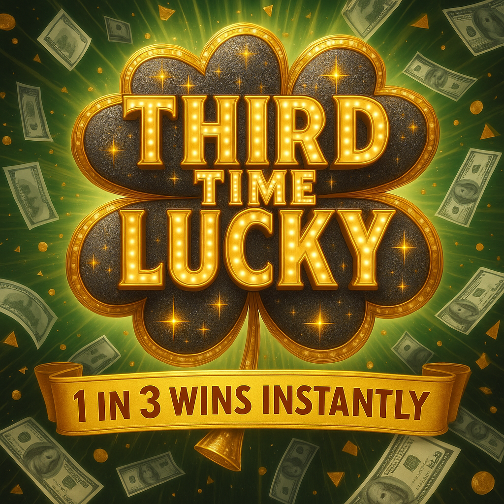 THIRD TIME LUCKY - 1 IN 3 TICKETS WIN INSTANTLY! WIN UP TO £3K!