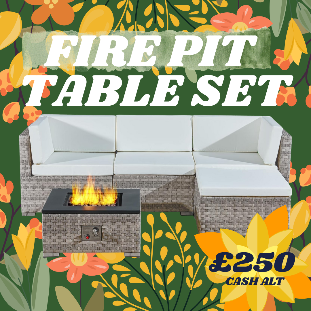 5 PIECE RATTAN FIRE PIT SET OR £250 CASH!