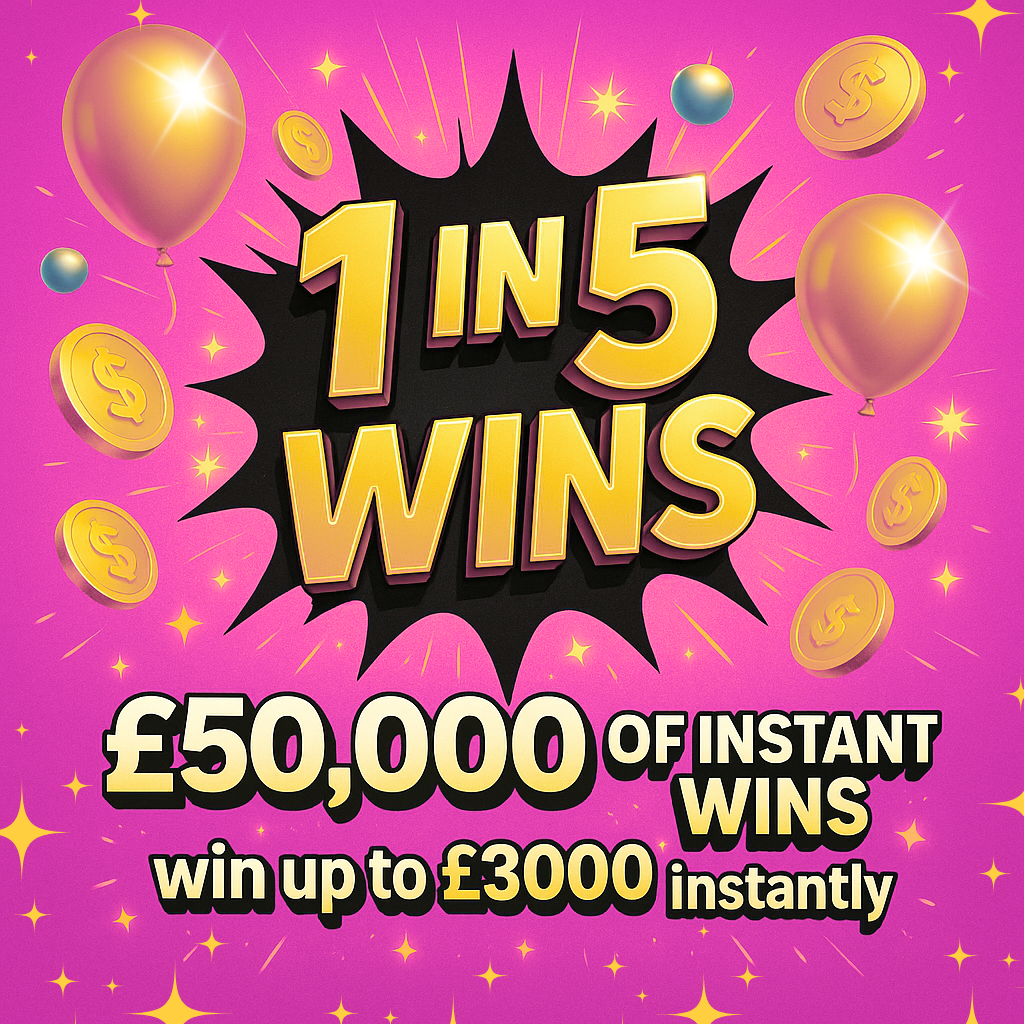 HUGE 99P 1 IN 5 WINS INSTANTLY! WIN UP TO £3K FOR 99P!