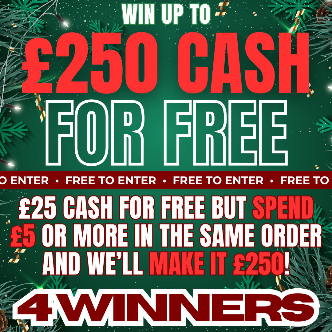 4 WINNERS!! SPEND £5, WIN £250 FOR FREE