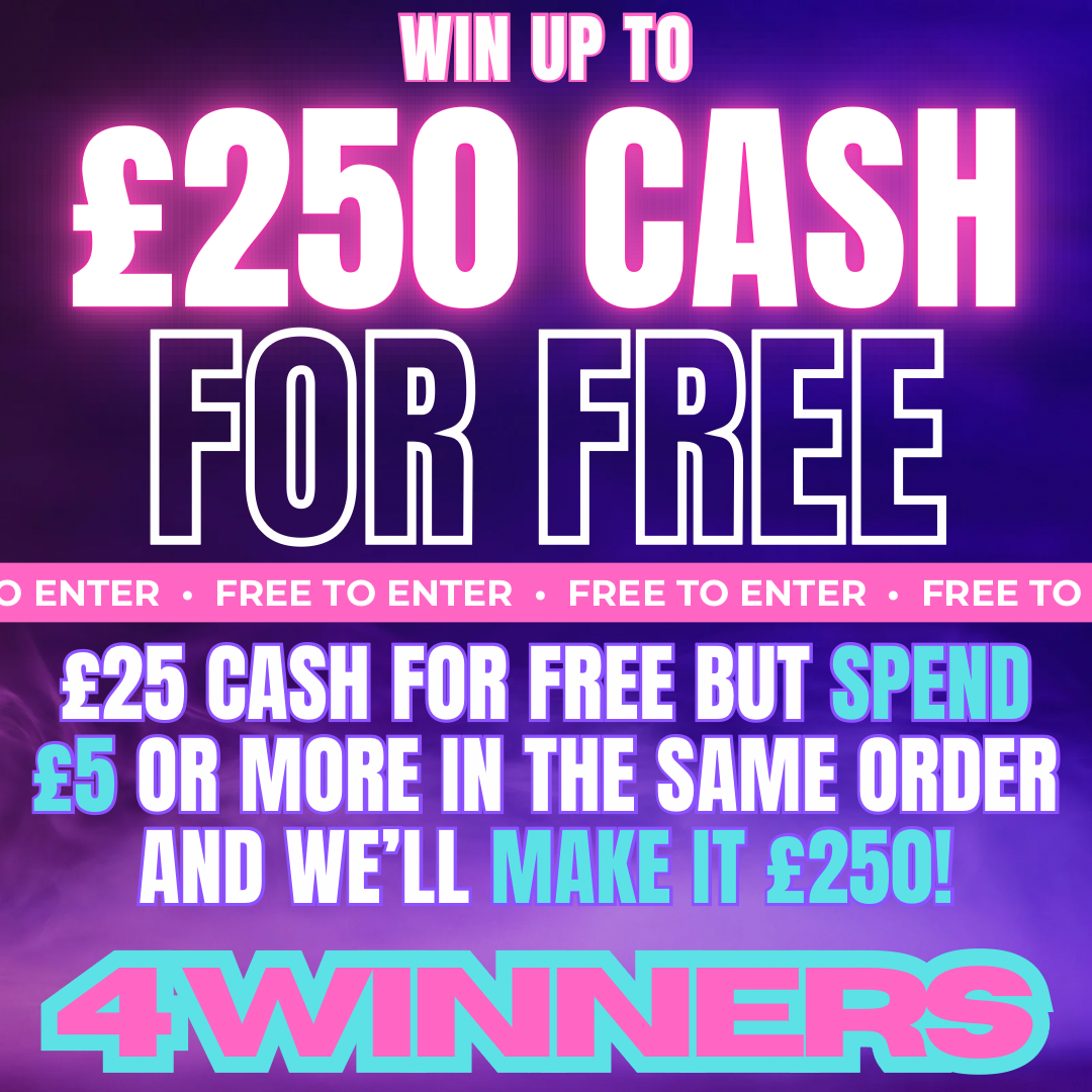 4 WINNERS!! SPEND £5, WIN £250 FOR FREE!