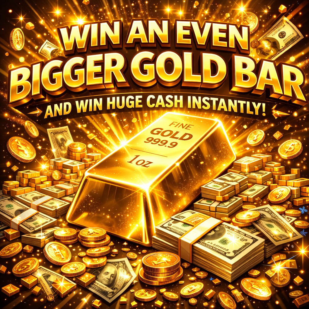 HUGE 1OZ GOLD BAR OR £3,000 CASH! + GOLD INSTANT WINS!