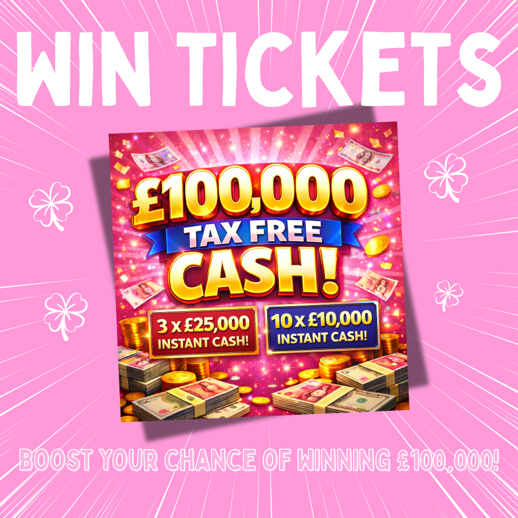 WIN 100 TICKETS INTO THE £100K COMP FOR 49P!