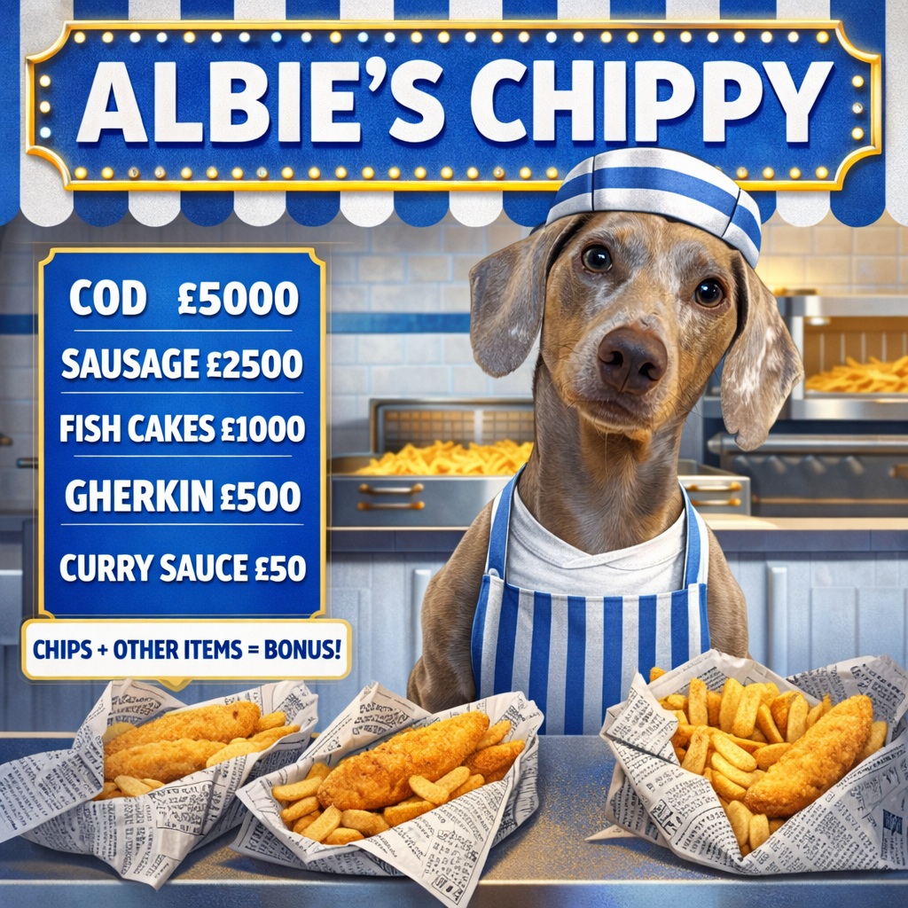 ALBIE'S CHIPPY! WIN UP TO £11,600 WITH BONUSES (SEE DESC!)