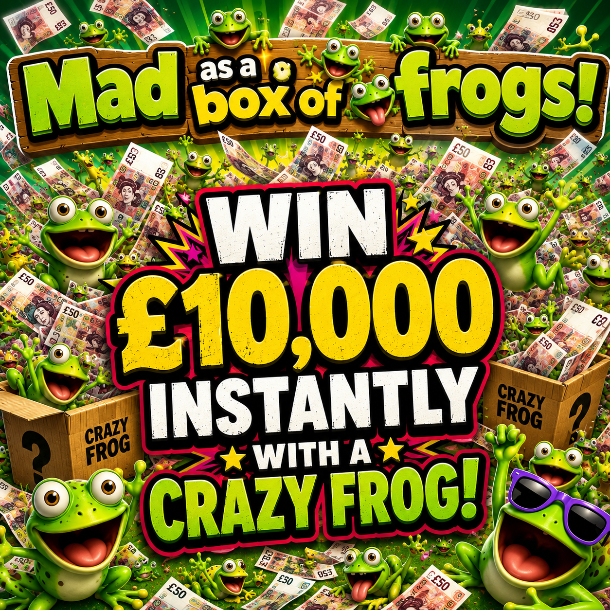 MAD AS A BOX OF FROGS - WIN £10,000 FOR £1 INSTANTLY!