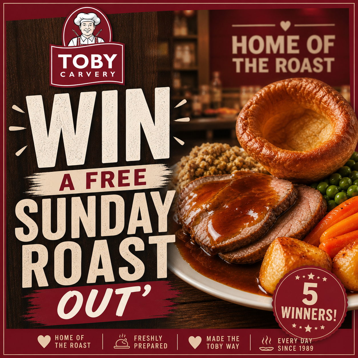 FREE SUNDAY ROAST - 5 WINNERS!